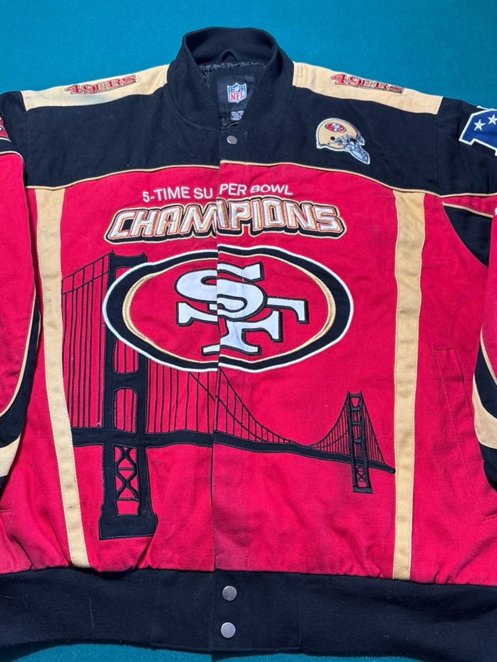 NFL San Francisco 49ers Red & Gold 5–Time Champions Bomber Jacket , 2XL , $285